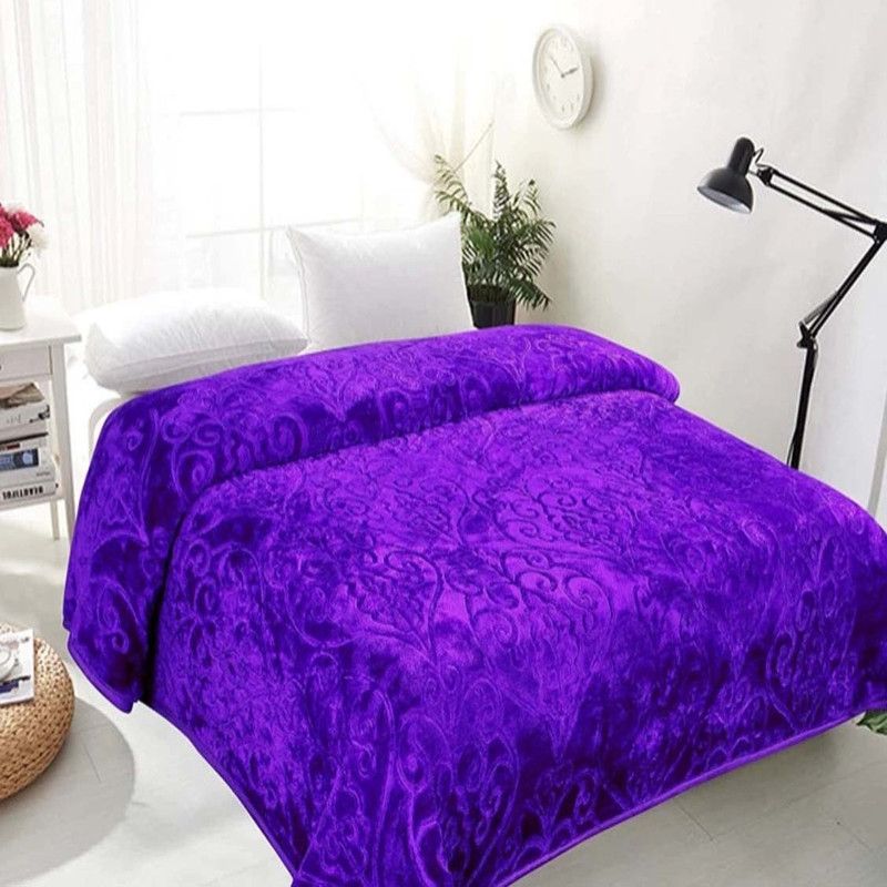 MANVIKA Floral Double Mink Blanket for Heavy Winter  (Poly Cotton, Purple)