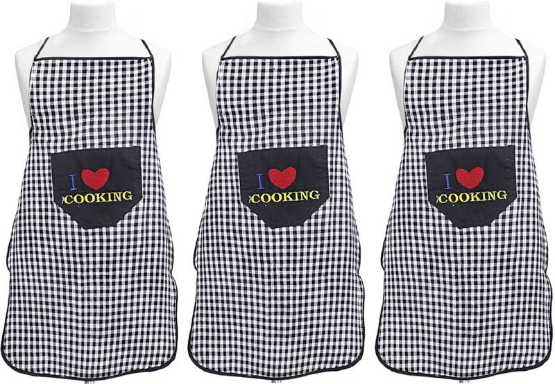 KUBER INDUSTRIES Cotton Home Use Apron - Free Size  (Black, Pack of 3)