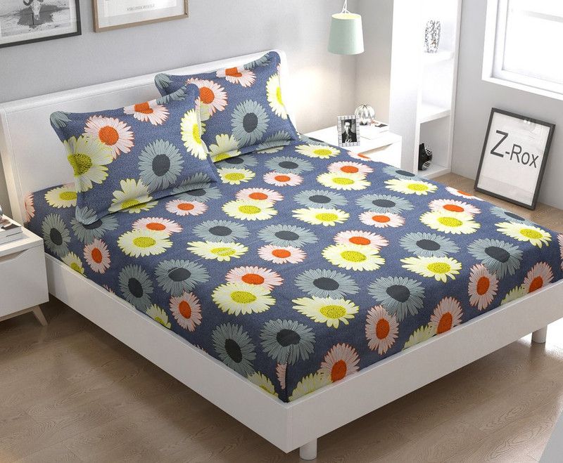 Sharma Furnishing 140 TC Cotton Double Printed Flat Bedsheet  (Pack of 1, Grey)