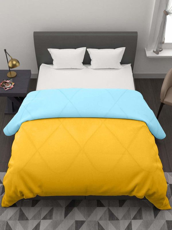 Relaxfeel Solid Double Comforter for Heavy Winter  (Poly Cotton, Sky Blue & Yellow)