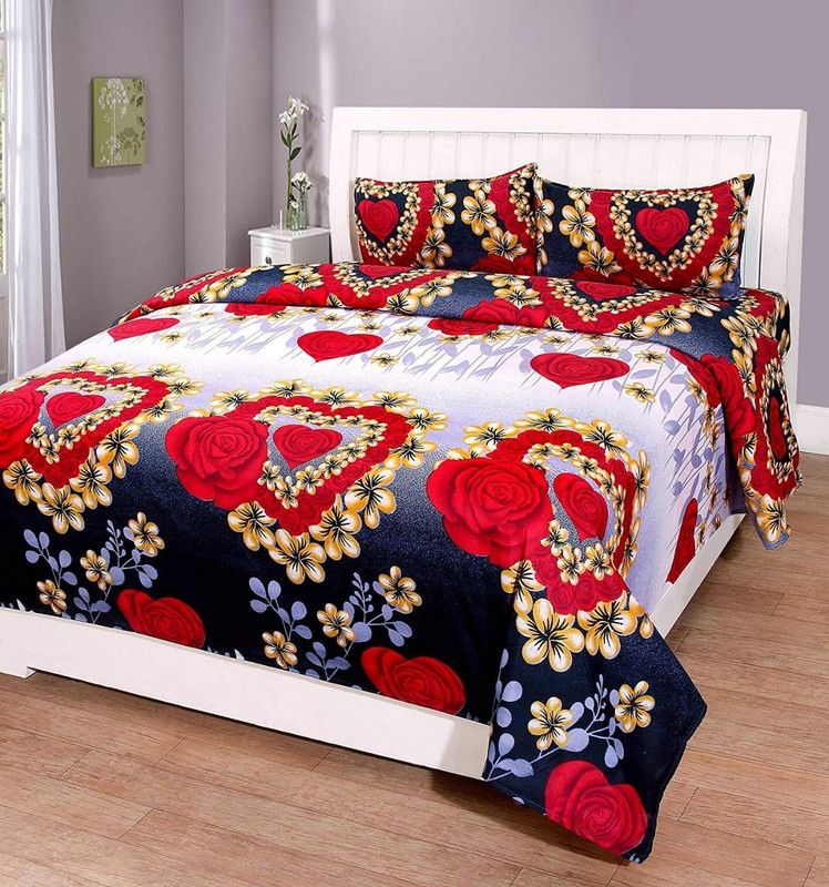 Anvit Creation 160 TC Polycotton Double 3D Printed Flat Bedsheet  (Pack of 1, Multicolor)