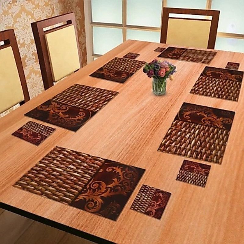 Square Pack of 6 Table Placemat  (Multicolor, Green, PVC)