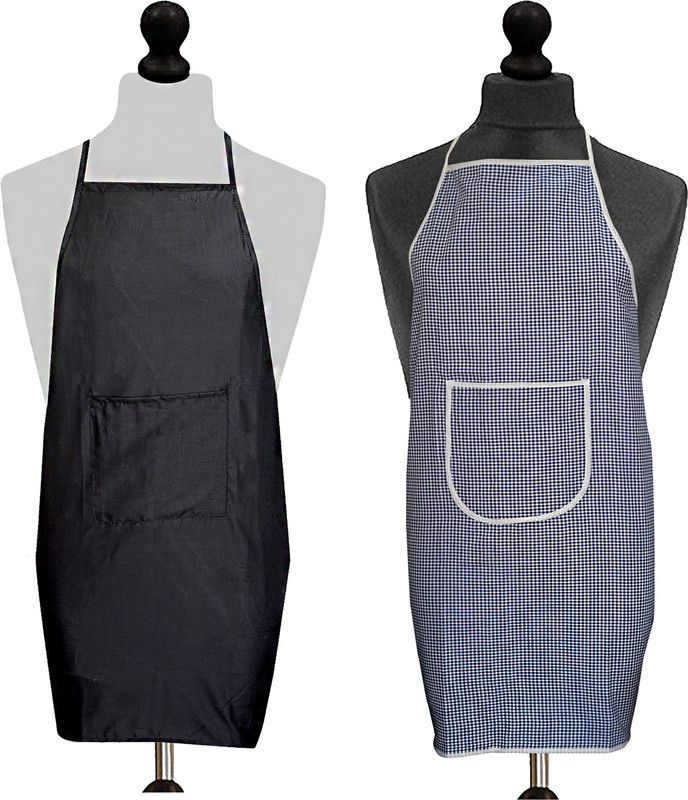 Kanushi Industries Cotton Home Use Apron - Free Size  (Black, Blue, Pack of 2)