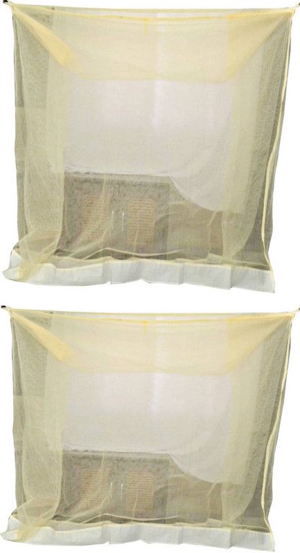 Hot Dealzz Nylon Adults Washable 2 PCS. Nylon Adults Double Bed Foldable Yellow color Mosquito Net 7x7 feet Mosquito Net  (Yellow, Bed Box)
