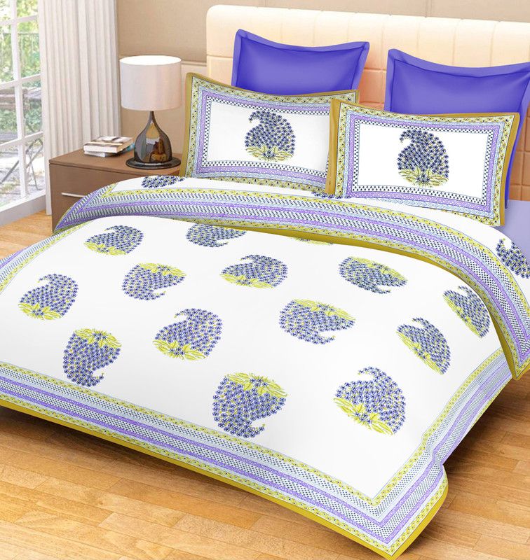 SheetKart 144 TC Cotton Double Floral Flat Bedsheet  (Pack of 1, Multicolor)