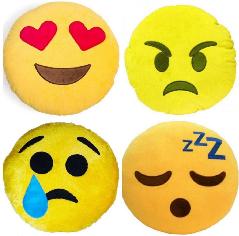 Supreme Home Collective Microfibre Smiley Cushion Pack of 4  (Yellow)