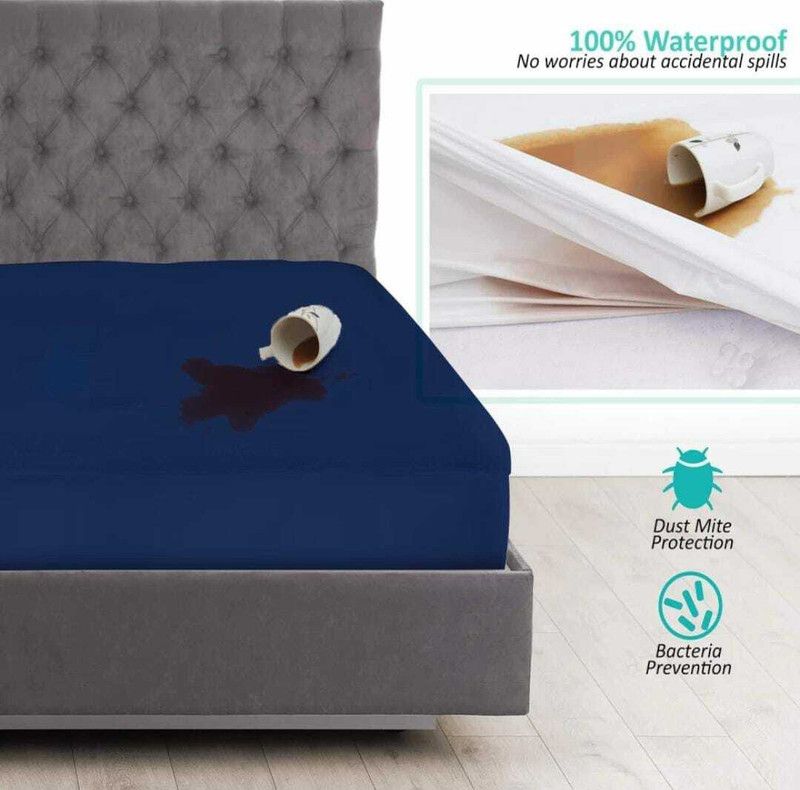 TANISHKA ENTERPRISES Fitted King Size Waterproof Mattress Cover  (Blue)