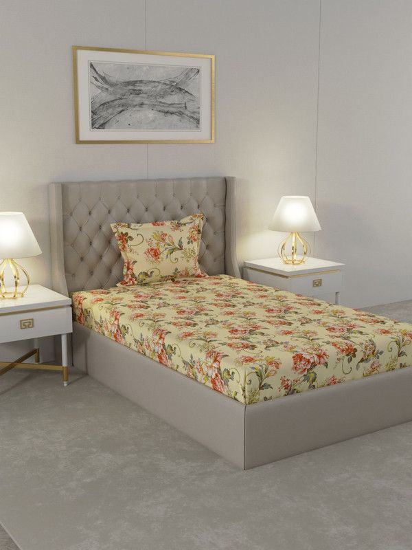 Raymond Home 104 TC Cotton Single Floral Flat Bedsheet  (Pack of 1, Red)