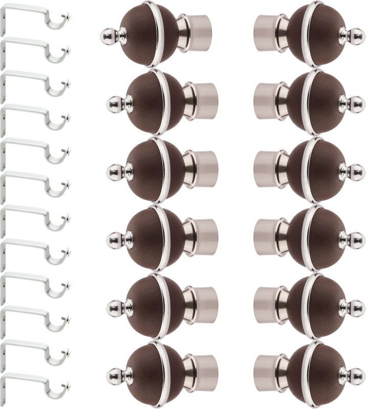GLOXY Silver, Brown Rod Rail Bracket, Curtain Knobs, Curtain Hooks, Curtain Rods Metal  (Pack of 24)