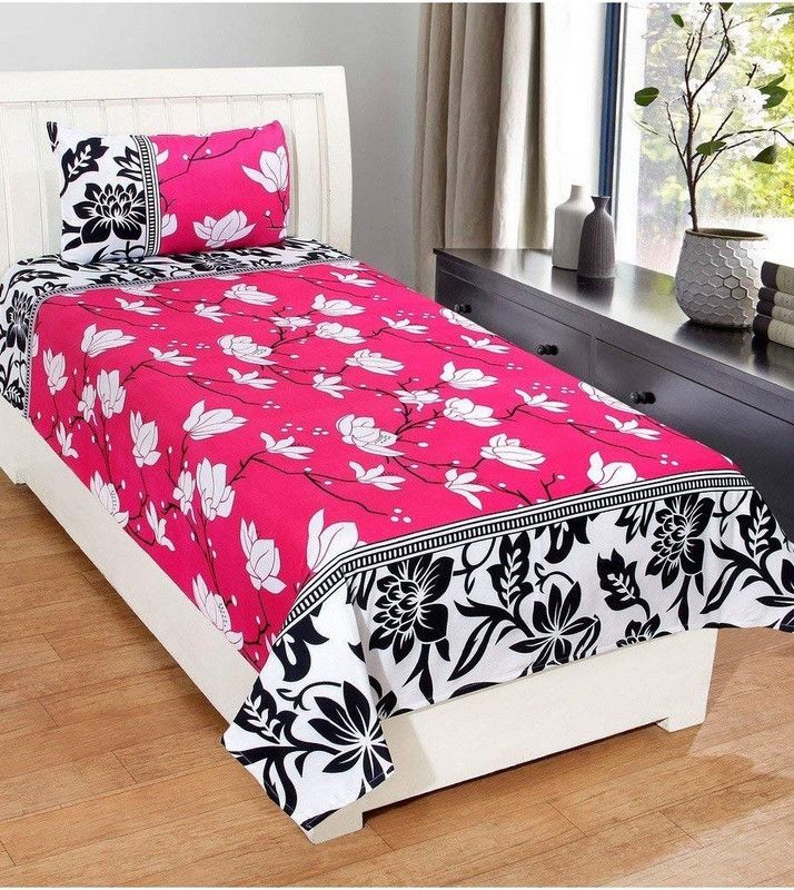 CHEVRON 144 TC Polycotton Single Floral Flat Bedsheet  (Pack of 1, Pink)