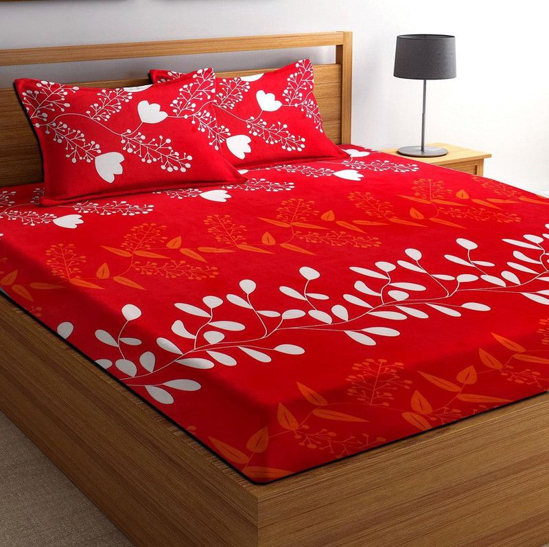 SAM GALAXY 160 TC Cotton, Microfiber Double, King Floral Flat Bedsheet  (Pack of 1, Maroon)