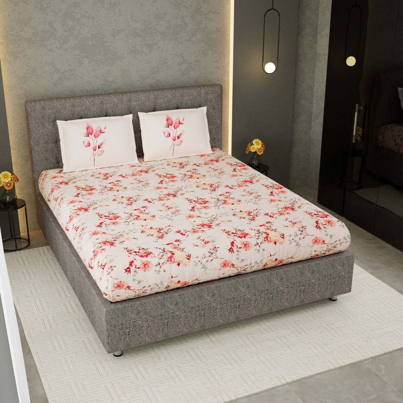 180 TC Cotton King Printed Bedsheet  (Pack of 1, Red, Pink)
