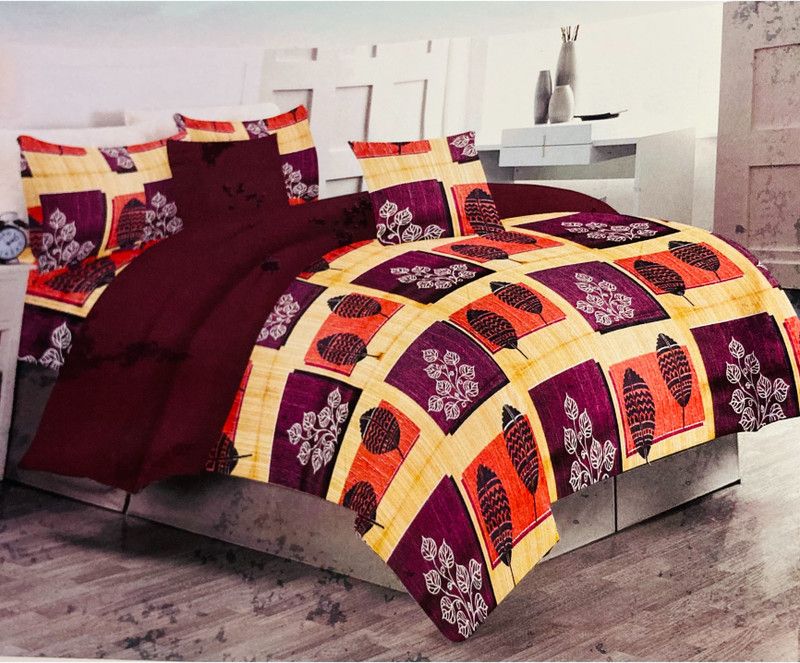 HITESH 150 TC Cotton Double 3D Printed Flat Bedsheet  (Pack of 1, Yellow, Brown)