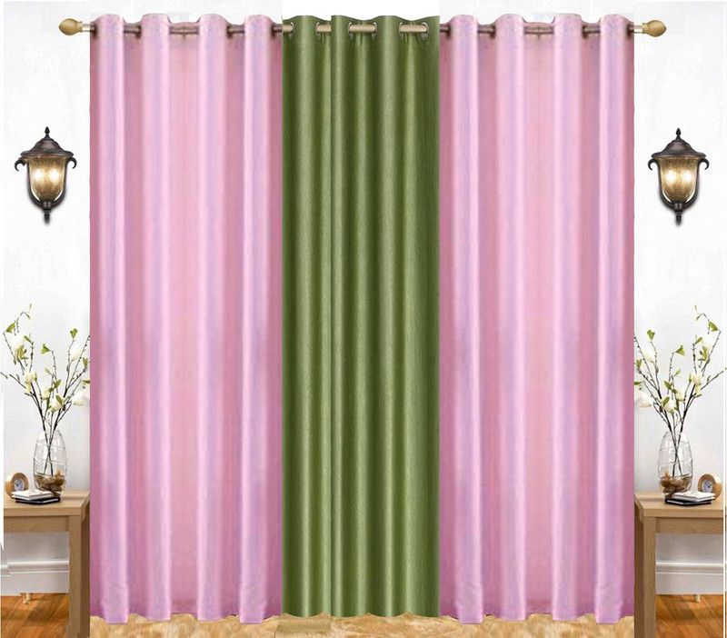 India Furnish 213 cm (7 ft) Polyester Semi Transparent Door Curtain (Pack Of 3)  (Plain, Green & Baby Pink)