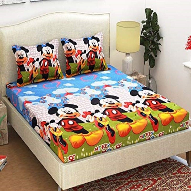 AShandloom 144 TC Polycotton Queen Cartoon Flat Bedsheet  (Pack of 1, Multicolor)