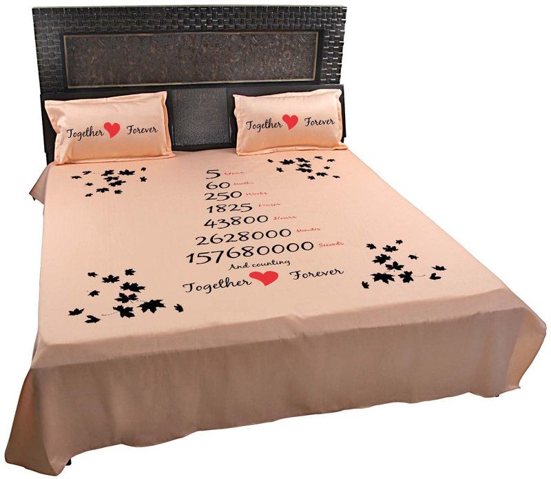 GIFTSMATE 400 TC Polycotton Double Printed Flat Bedsheet  (Pack of 1, Peach)