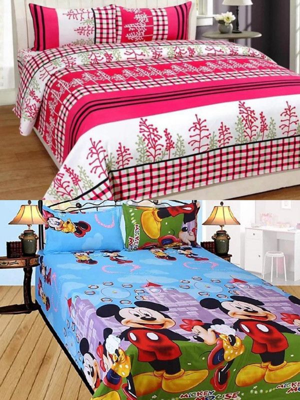 VORDVIGO 150 TC Polycotton Double Cartoon Flat Bedsheet  (Pack of 2, Multicolor)