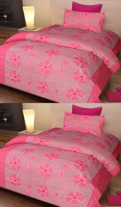 Shreejee 120 TC Cotton Single Printed Flat Bedsheet  (Pack of 4, Pink)