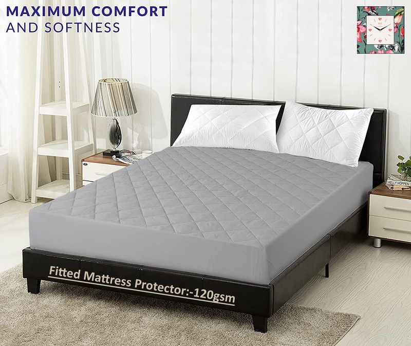 rakhi home décor Fitted Double Size Waterproof Mattress Cover  (Grey)
