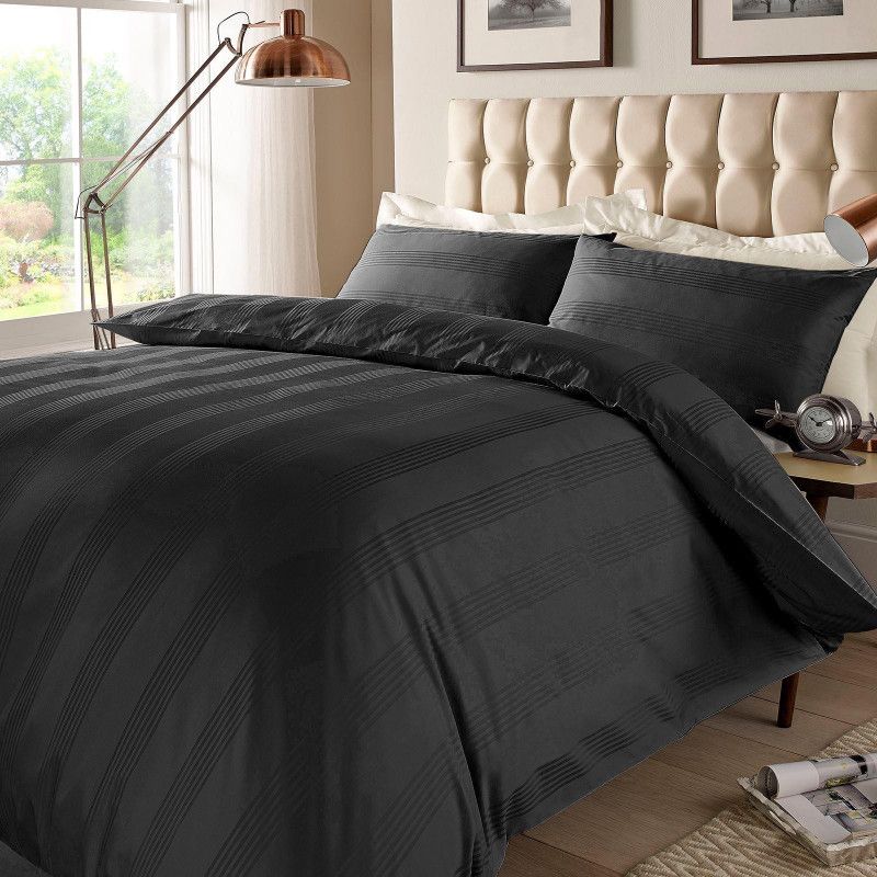 Mark Home 400 TC Cotton Queen Striped Flat Bedsheet  (Pack of 1, Black)