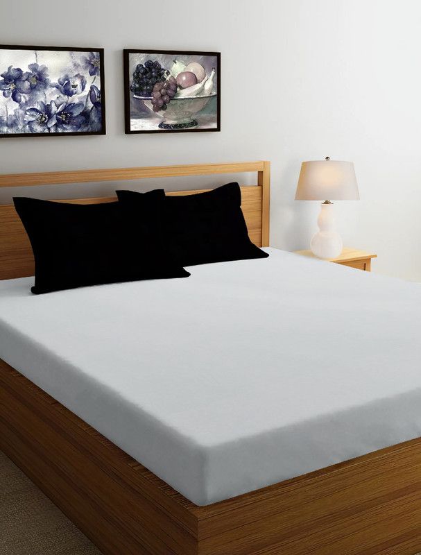 SHIV CRAFTS 300 TC Satin Double Solid Flat Bedsheet  (Pack of 1, WHITE & BLACK PLAIN)