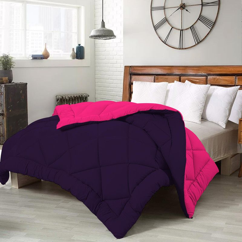 CRAZY WORLD Solid Double Comforter for Mild Winter  (Microfiber, Pink & Purple)