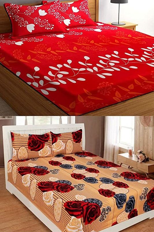 180 TC Polycotton Double Solid Bedsheet  (Pack of 2, MULTICOLOR)