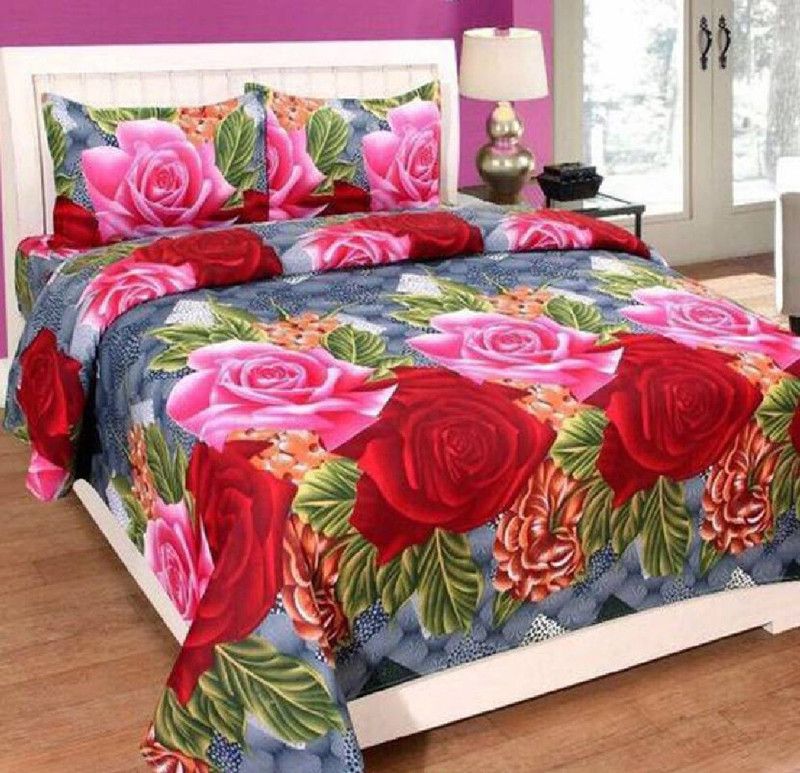 BALKO FAB 144 TC Microfiber Double Floral Flat Bedsheet  (Pack of 1, Multicolor)
