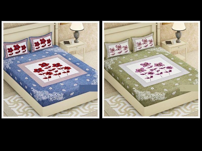 144 TC Cotton Double Floral Bedsheet  (Pack of 2, Design20)