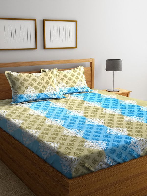 Mafatlal 144 TC Cotton Double Floral Flat Bedsheet  (Pack of 1, Blue)