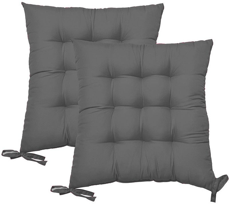 Daddy Cool Extra Comfortable Polyester Fibre Solid Chair Pad Pack of 2  (Grey)
