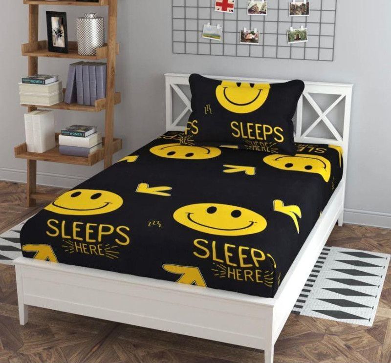 HOME COMPANION 220 TC Polycotton Single 3D Printed Flat Bedsheet  (Pack of 1, Black)