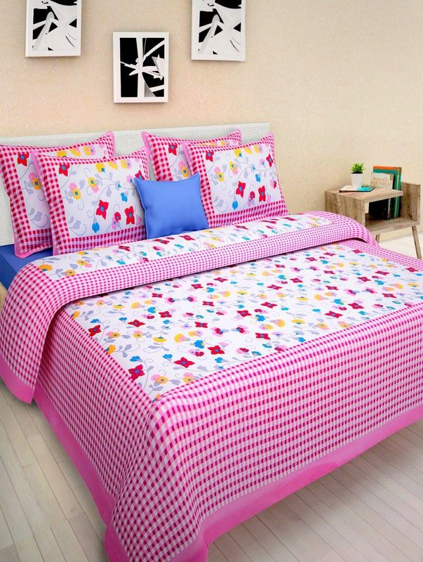 omkar 280 TC Cotton Double Floral Flat Bedsheet  (Pack of 1, Pink)