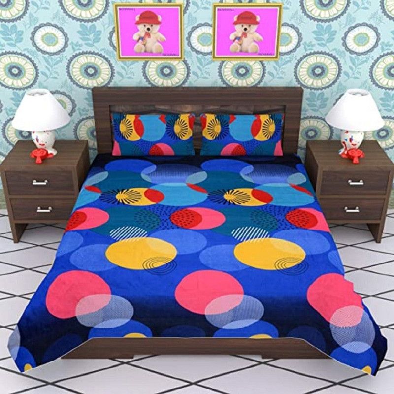 PALAK Polycotton Queen Bed Cover  (Blue)