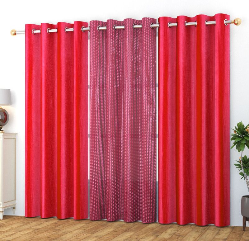 274 cm (9ft) Long Door Curtain  (Pink, Pack of 3)