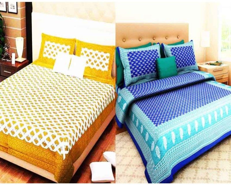 KRISMARTELITE 140 TC Cotton Double Printed Flat Bedsheet  (Pack of 2, Multicolor)