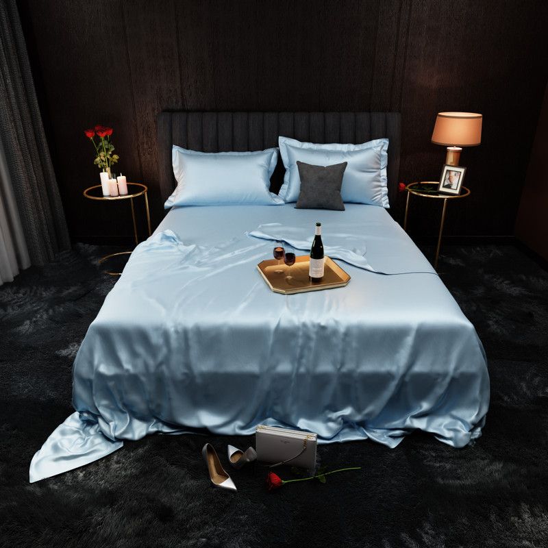 stoa paris 300 TC Polyester Double Solid Flat Bedsheet  (Pack of 1, Blue)