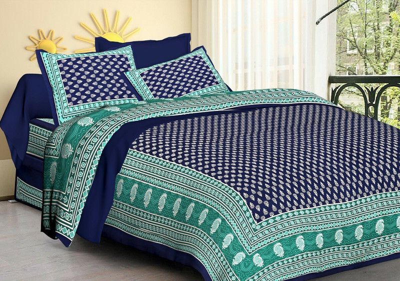 BEDD 144 TC Cotton Double Jaipuri Prints Flat Bedsheet  (Pack of 1, Multicolor)