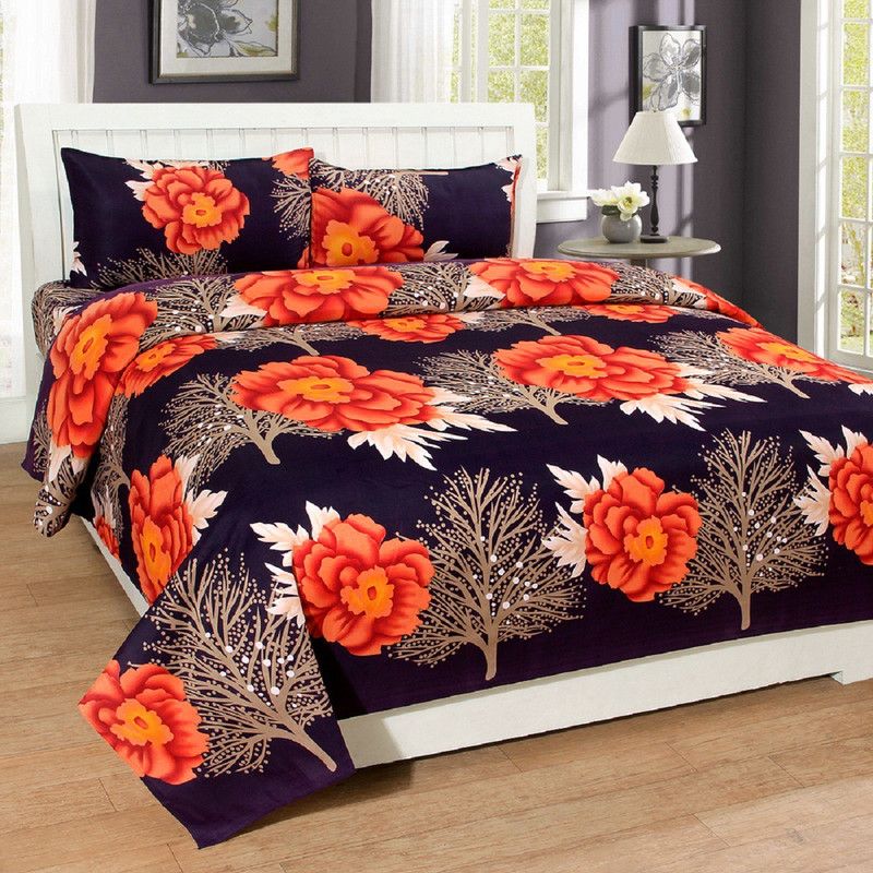 MJJ 180 TC Microfiber Double Floral Flat Bedsheet  (Pack of 1, Multicolor)