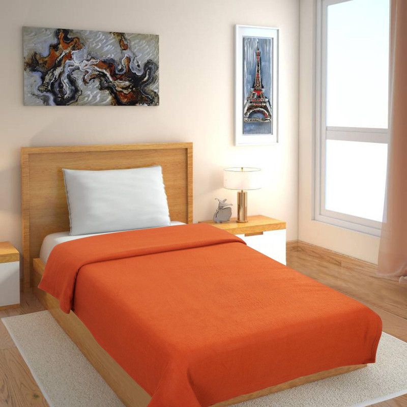 Solid Single Fleece Blanket  (Microfiber, Orange)