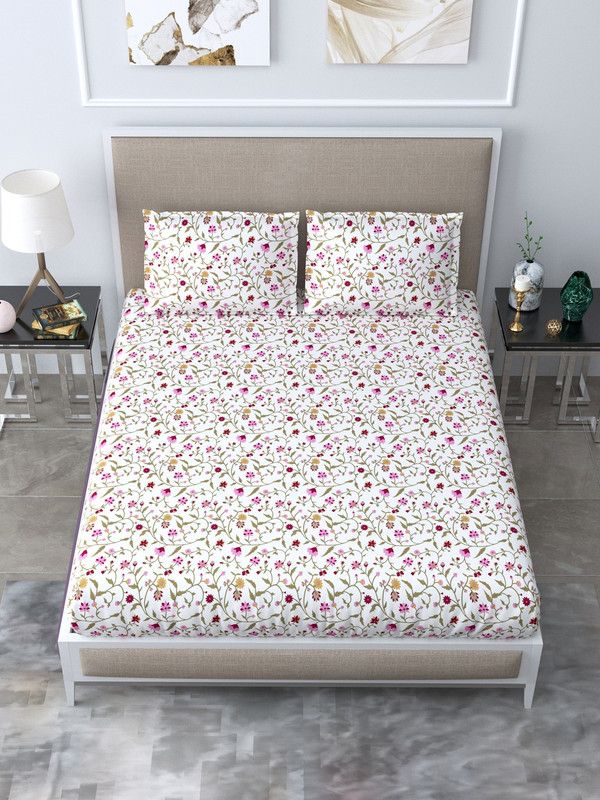 Living Roots 180 TC Cotton Queen Floral Flat Bedsheet  (Pack of 1, Multicolor)