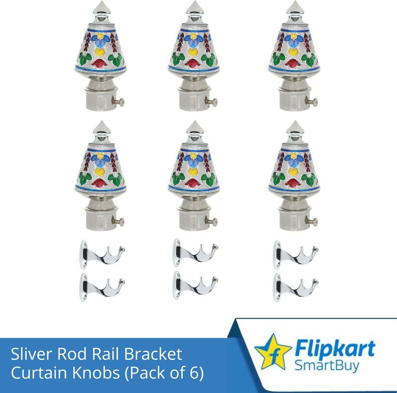 Flipkart SmartBuy Silver Curtain Knobs, Rod Rail Bracket Metal  (Pack of 6)