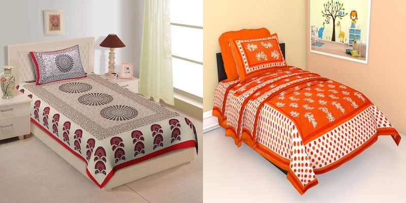 JaypurTextile 150 TC Cotton Single Printed Flat Bedsheet  (Pack of 2, Multicolor)