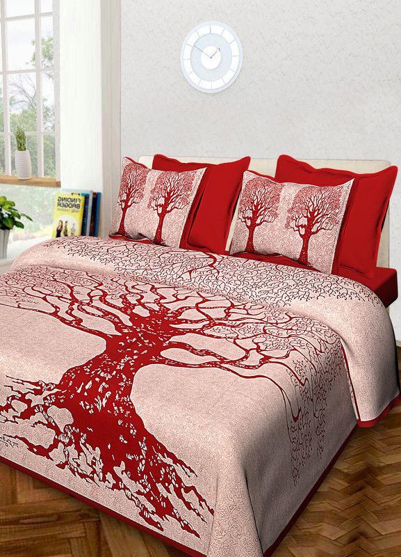ABHISHEK FASHION 280 TC Cotton Double Printed Flat Bedsheet  (Pack of 1, Red)