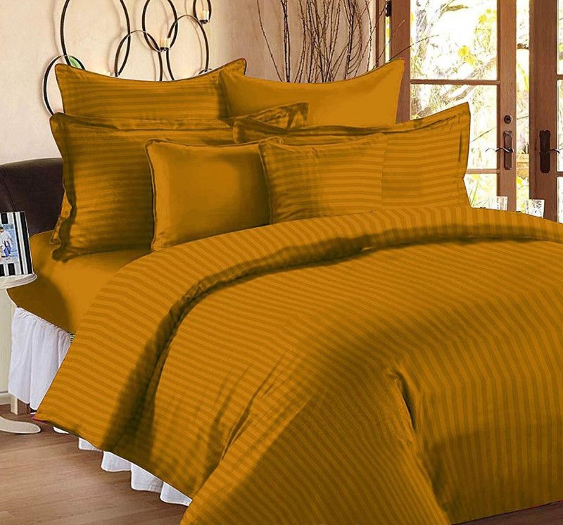 sentiments 280 TC Satin Double Striped Flat Bedsheet  (Pack of 1, Yellow)