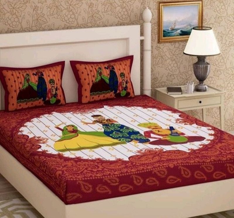Trendzy 151 TC Cotton Double Printed Flat Bedsheet  (Pack of 1, Maroon)