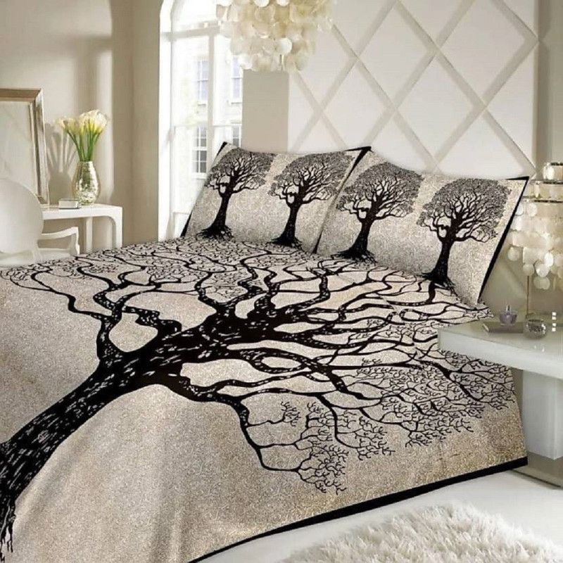 Lifex 295 TC Cotton Double Printed Flat Bedsheet  (Pack of 1, Gray)