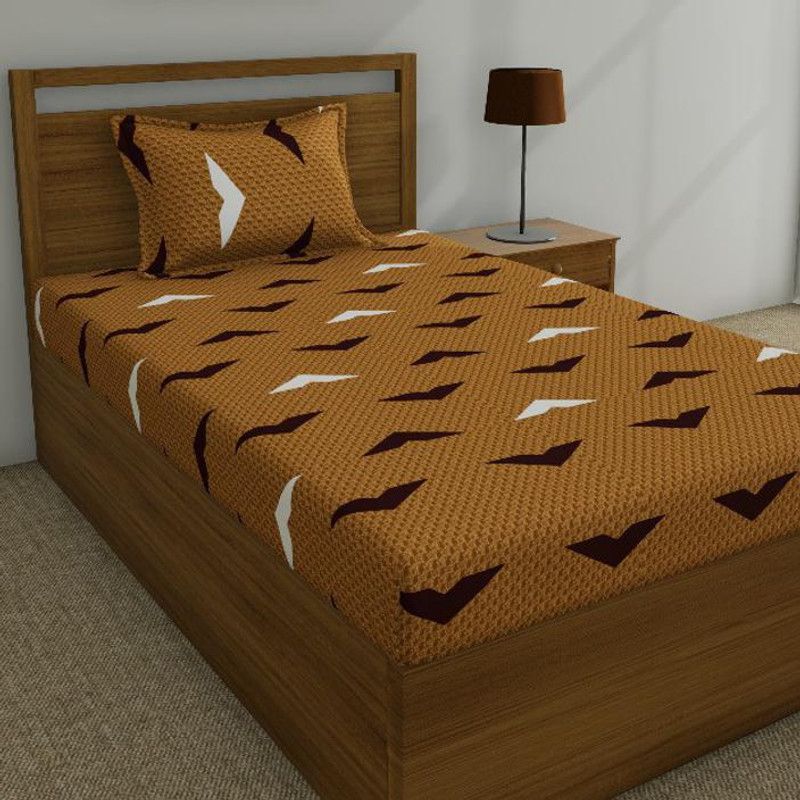 Huesland 144 TC Cotton Single Abstract Flat Bedsheet  (Pack of 1, Honey, Brown)