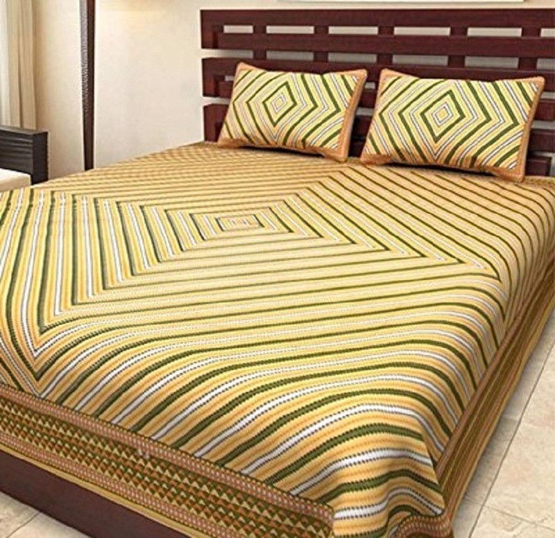 Bhagats 140 TC Cotton Double Geometric Flat Bedsheet  (Pack of 1, Yellow)