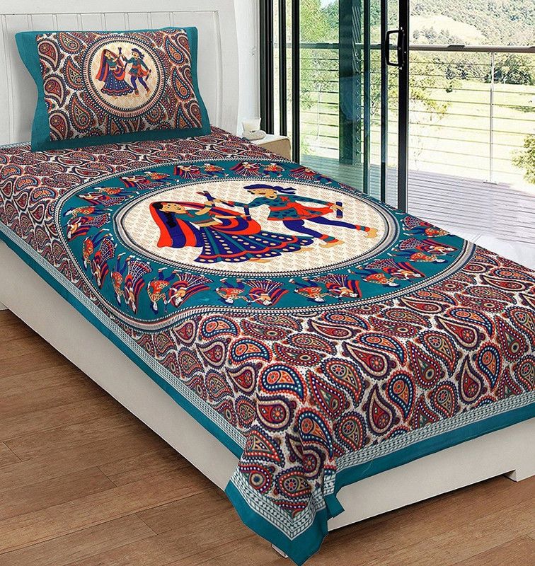 ISHITA CREATION 150 TC Cotton Single Printed Flat Bedsheet  (Pack of 1, multicolor1)